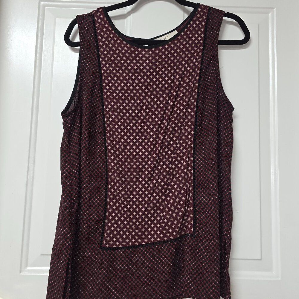 Loft women's shirt blouse sleeveless  camisole size large burgundy and print